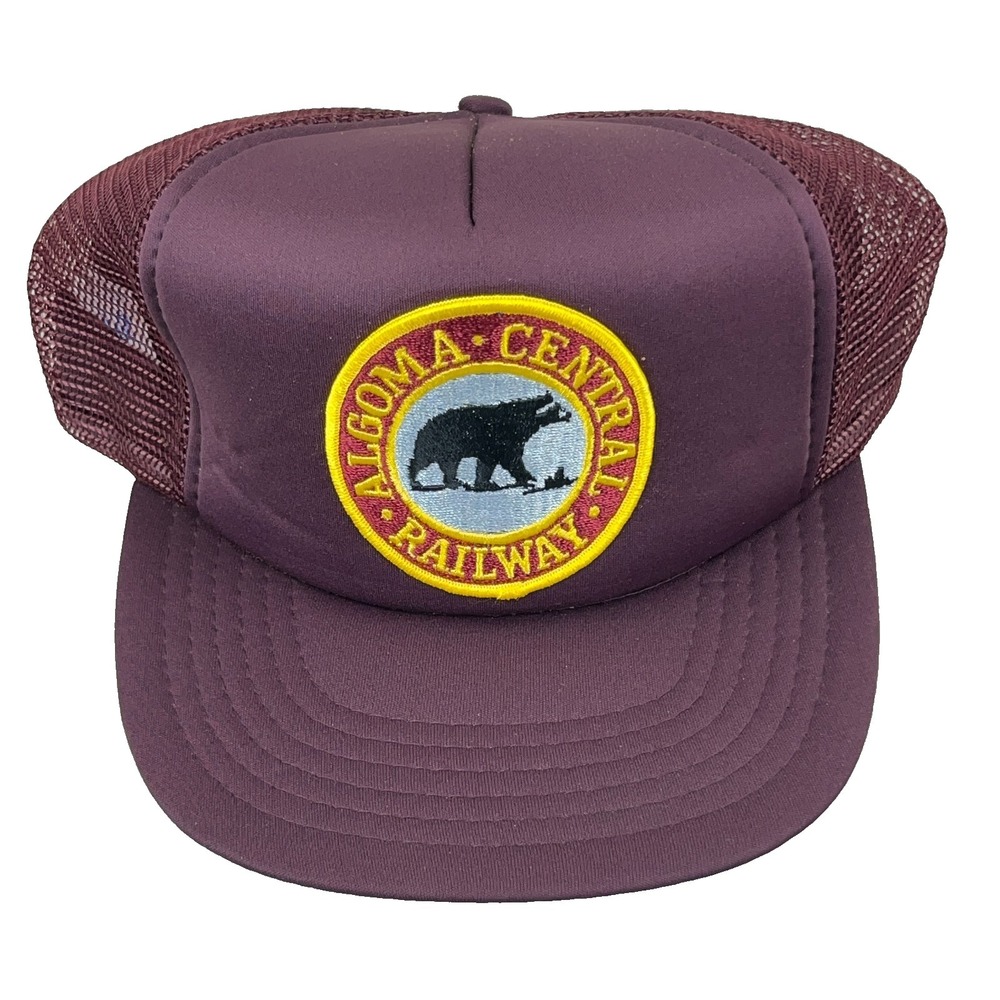Vintage‎ Algoma Central Railway Trucker Hat Cap  Railroad Patch Nature Bear 90s